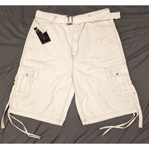 NWT White POSSI ATTI Jean Shorts 40/38 Loose Fit Baggy Denim Cargo w/Belt Y2K